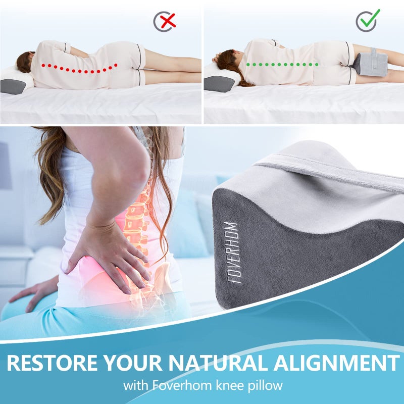 foverhom Memory Foam Knee Pillow Orthopedic Leg Pillow for Sciatica Relief Back Pain  Pregnancy  Leg Pain  Hip Pain and Sciatica Relief - Image 2
